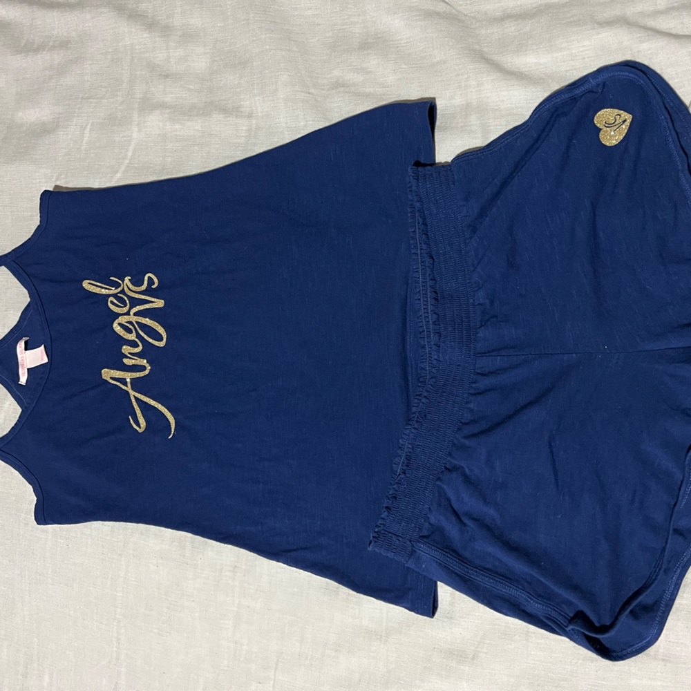 Victoria’s Secret racer back and short PJ set, size small, navy blue and gold